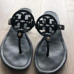 Tory Burch black tumbled leather sandals